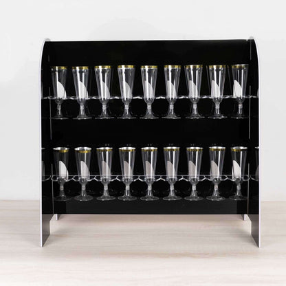 2 - Tier Champagne Glass Holder Display Stand Table Top in Glossy Black - Modern Stemware Rack Cocktail Drink Holder with 18 Hooks for Events & DIY Bars 25" - Bell Racket Store
