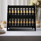 2 - Tier Champagne Glass Holder Display Stand Table Top in Glossy Black - Modern Stemware Rack Cocktail Drink Holder with 18 Hooks for Events & DIY Bars 25" - Bell Racket Store