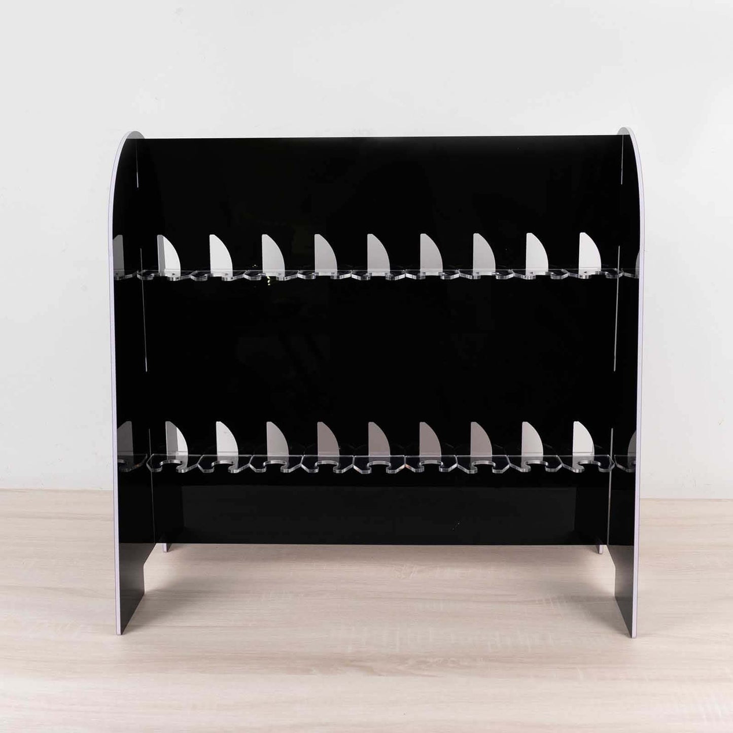 2 - Tier Champagne Glass Holder Display Stand Table Top in Glossy Black - Modern Stemware Rack Cocktail Drink Holder with 18 Hooks for Events & DIY Bars 25" - Bell Racket Store