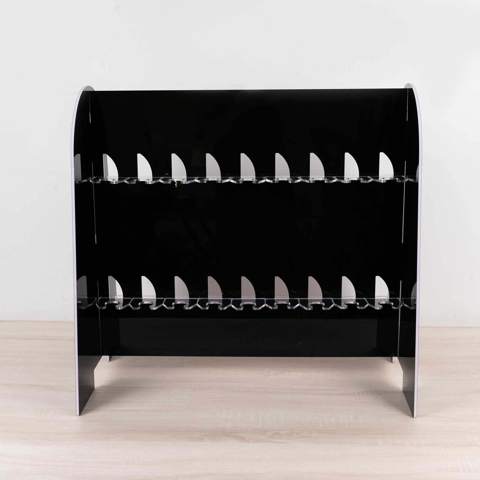 2 - Tier Champagne Glass Holder Display Stand Table Top in Glossy Black - Modern Stemware Rack Cocktail Drink Holder with 18 Hooks for Events & DIY Bars 25" - Bell Racket Store