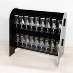 2 - Tier Champagne Glass Holder Display Stand Table Top in Glossy Black - Modern Stemware Rack Cocktail Drink Holder with 18 Hooks for Events & DIY Bars 25" - Bell Racket Store