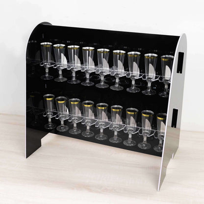 2 - Tier Champagne Glass Holder Display Stand Table Top in Glossy Black - Modern Stemware Rack Cocktail Drink Holder with 18 Hooks for Events & DIY Bars 25" - Bell Racket Store