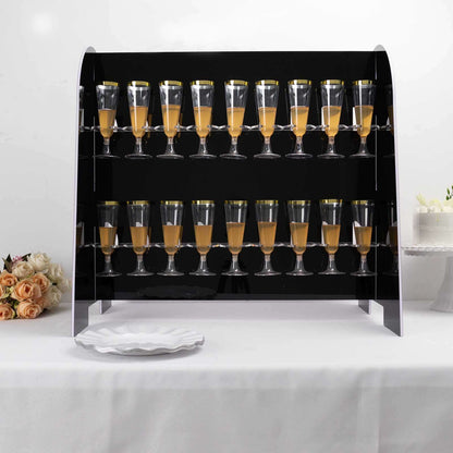 2 - Tier Champagne Glass Holder Display Stand Table Top in Glossy Black - Modern Stemware Rack Cocktail Drink Holder with 18 Hooks for Events & DIY Bars 25" - Bell Racket Store