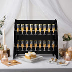 2 - Tier Champagne Glass Holder Display Stand Table Top in Glossy Black - Modern Stemware Rack Cocktail Drink Holder with 18 Hooks for Events & DIY Bars 25" - Bell Racket Store