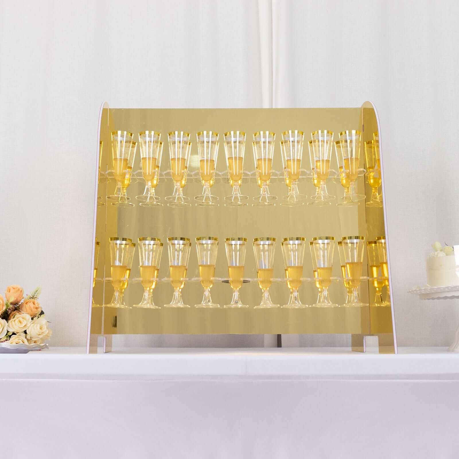 2 - Tier Champagne Glass Holder Display Stand Table Top in Gold Mirror Finish - Modern Stemware Rack Cocktail Drink Holder with 18 Hooks for Events & DIY Bars 25" - Bell Racket Store