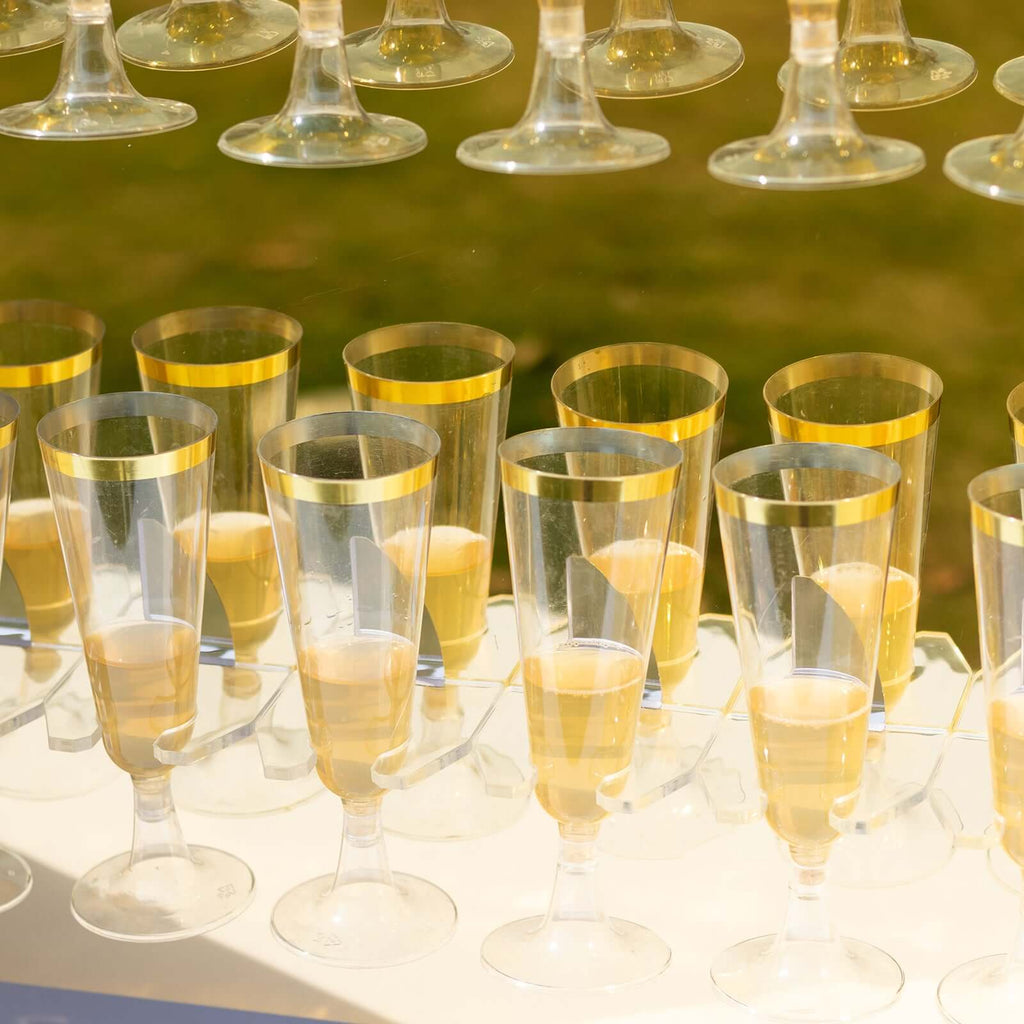 2 - Tier Champagne Glass Holder Display Stand Table Top in Gold Mirror Finish - Modern Stemware Rack Cocktail Drink Holder with 18 Hooks for Events & DIY Bars 25" - Bell Racket Store