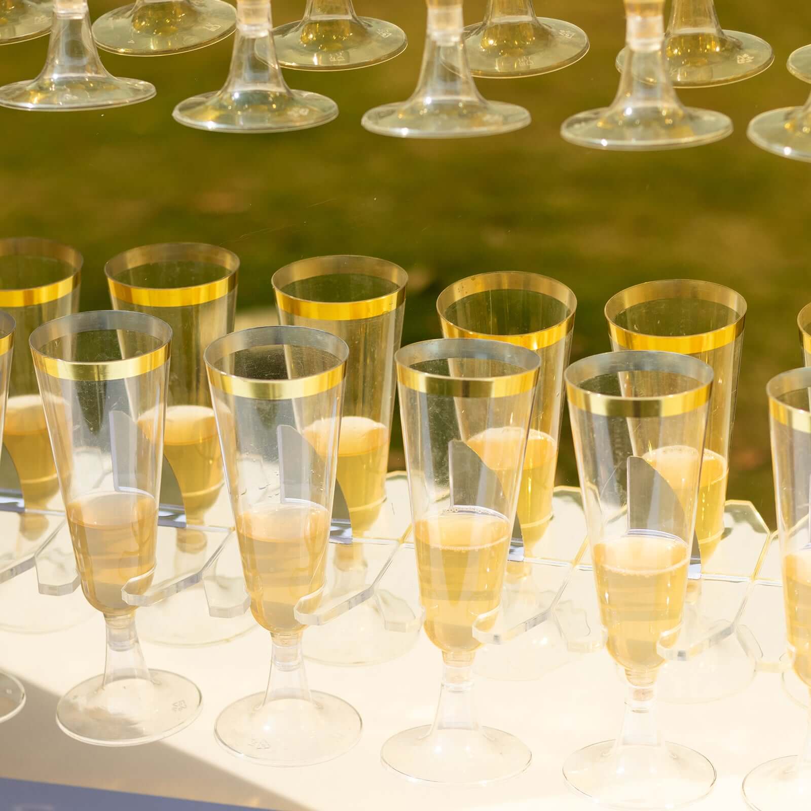 2 - Tier Champagne Glass Holder Display Stand Table Top in Gold Mirror Finish - Modern Stemware Rack Cocktail Drink Holder with 18 Hooks for Events & DIY Bars 25" - Bell Racket Store