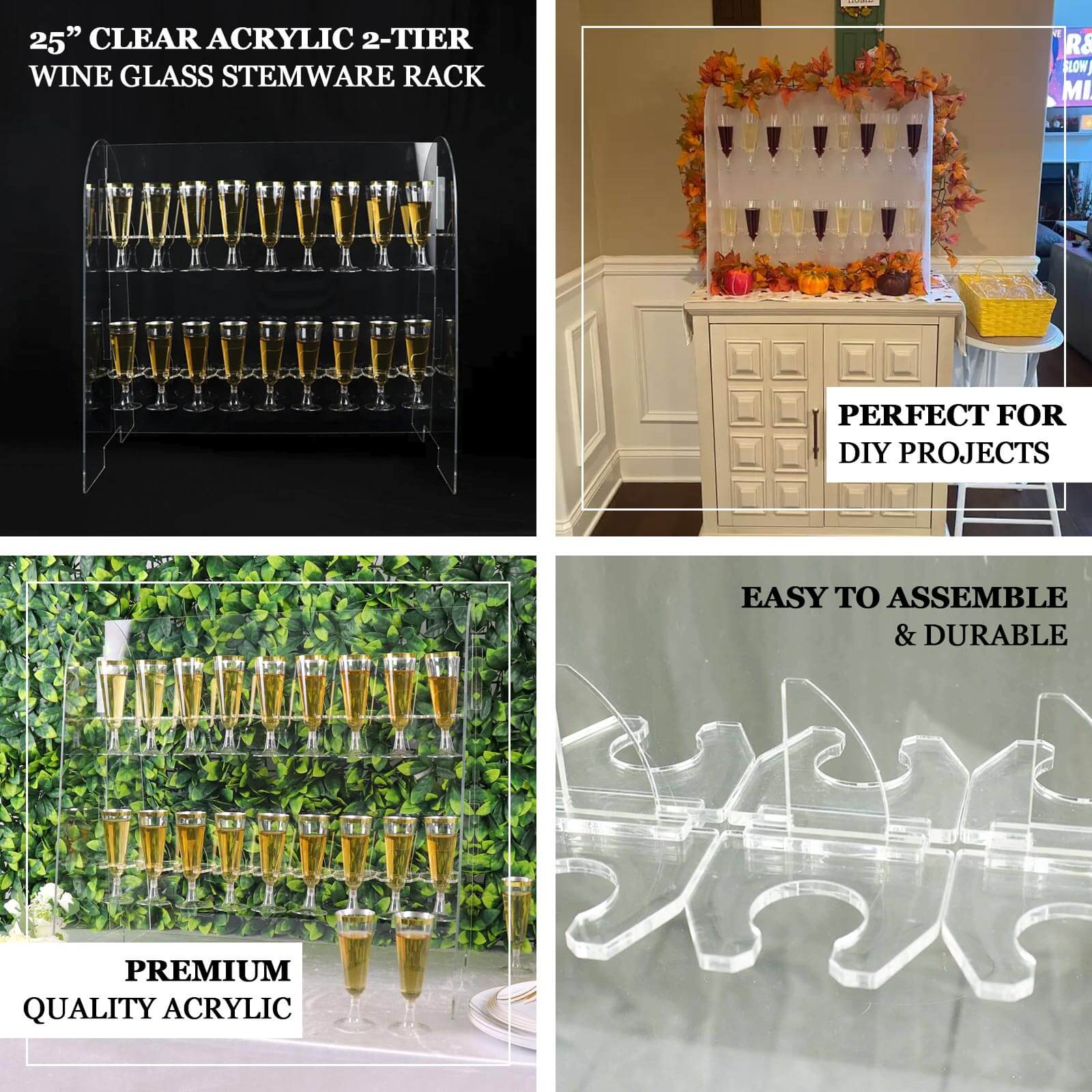 2 - Tier Champagne Glass Holder Display Stand Table Top in Gold Mirror Finish - Modern Stemware Rack Cocktail Drink Holder with 18 Hooks for Events & DIY Bars 25" - Bell Racket Store