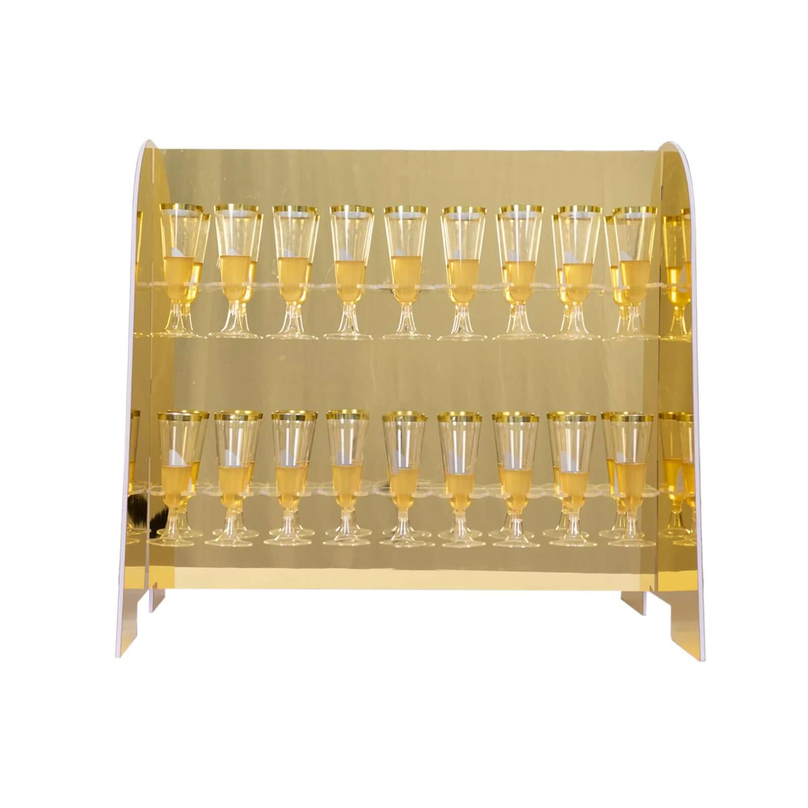 2 - Tier Champagne Glass Holder Display Stand Table Top in Gold Mirror Finish - Modern Stemware Rack Cocktail Drink Holder with 18 Hooks for Events & DIY Bars 25" - Bell Racket Store