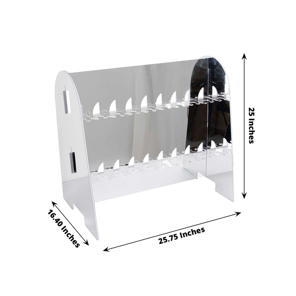 2 - Tier Champagne Glass Holder Display Stand Table Top in Silver Mirror Finish - Modern Stemware Rack Cocktail Drink Holder with 18 Hooks for Events & DIY Bars 25" - Bell Racket Store