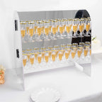 2 - Tier Champagne Glass Holder Display Stand Table Top in Silver Mirror Finish - Modern Stemware Rack Cocktail Drink Holder with 18 Hooks for Events & DIY Bars 25" - Bell Racket Store