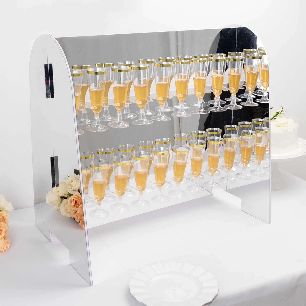 2 - Tier Champagne Glass Holder Display Stand Table Top in Silver Mirror Finish - Modern Stemware Rack Cocktail Drink Holder with 18 Hooks for Events & DIY Bars 25" - Bell Racket Store