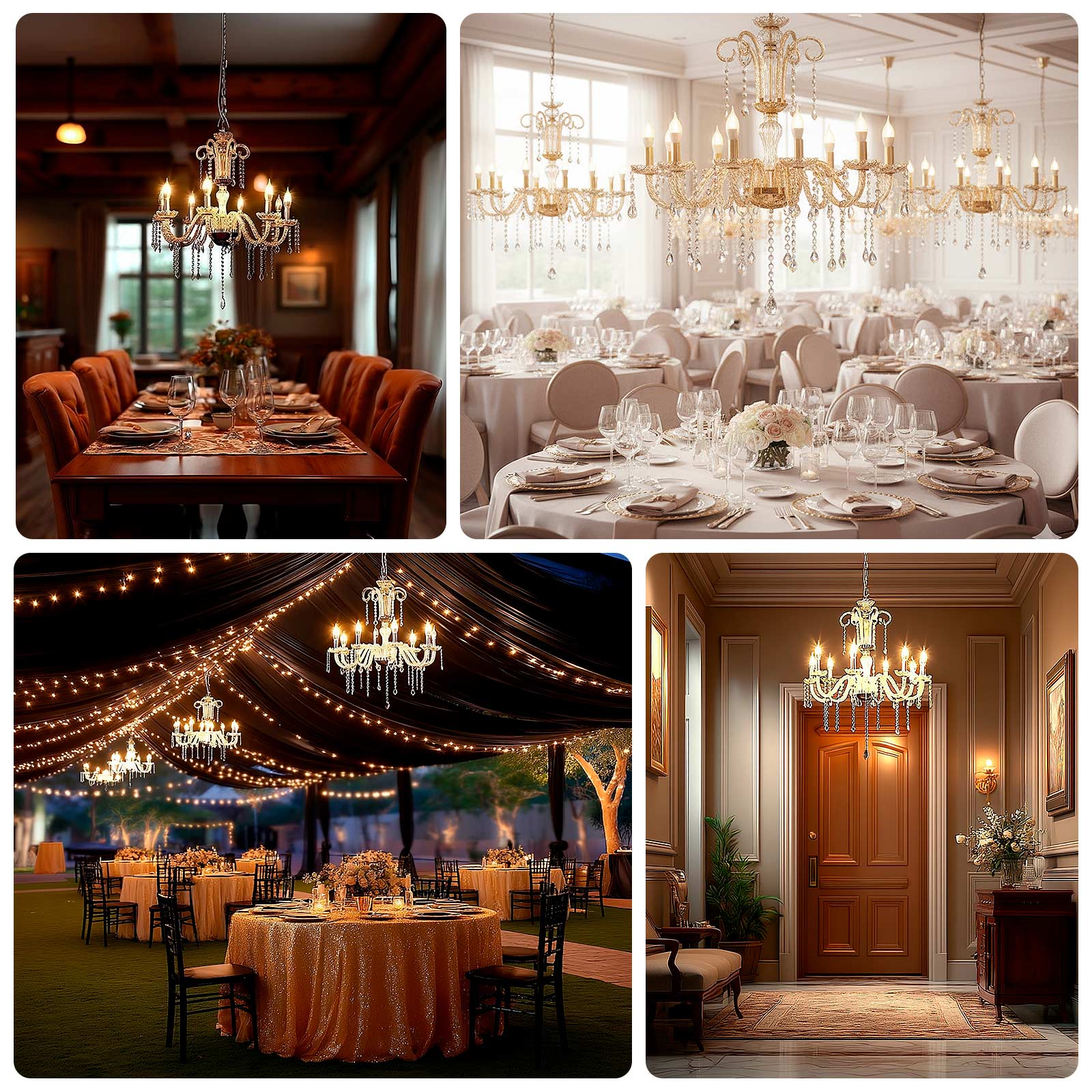 2 - Tier Crystal Chandelier with 10 LED Candle Bulbs â€“ Silver Acrylic Ceiling Light Fixture with Decorative Upper Crystals for Dining Room or Foyer â€“ 2.5ft - Bell Racket Store