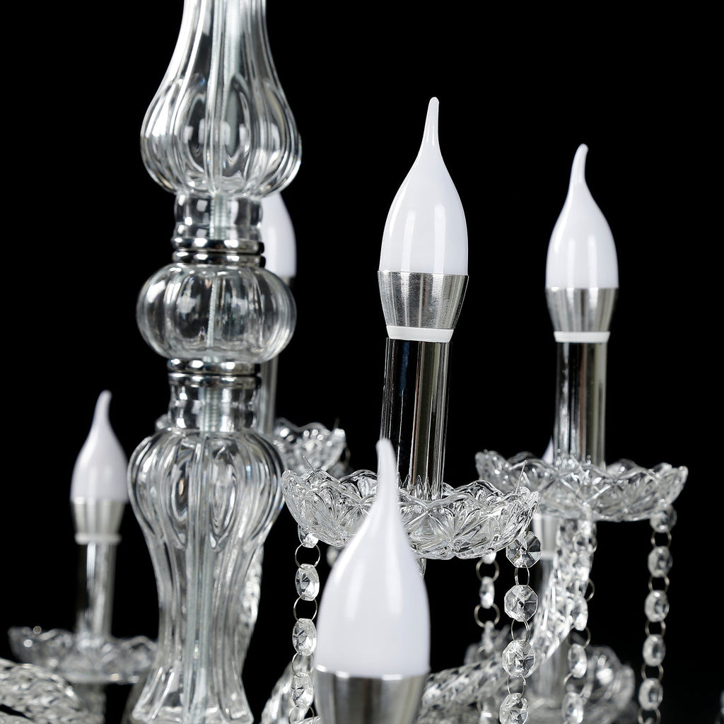 2 - Tier Crystal Chandelier with 10 LED Candle Bulbs â€“ Silver Acrylic Ceiling Light Fixture with Decorative Upper Crystals for Dining Room or Foyer â€“ 2.5ft - Bell Racket Store