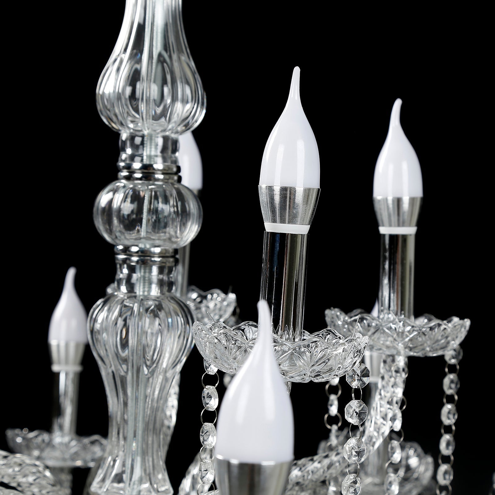 2 - Tier Crystal Chandelier with 10 LED Candle Bulbs â€“ Silver Acrylic Ceiling Light Fixture with Decorative Upper Crystals for Dining Room or Foyer â€“ 2.5ft - Bell Racket Store