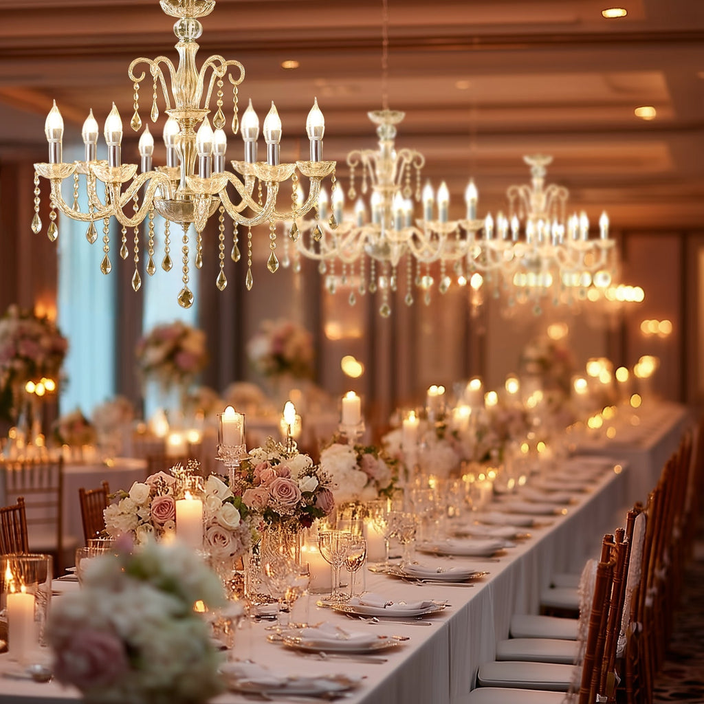 2 - Tier Crystal Chandelier with 10 LED Candle Bulbs â€“ Silver Acrylic Ceiling Light Fixture with Decorative Upper Crystals for Dining Room or Foyer â€“ 2.5ft - Bell Racket Store