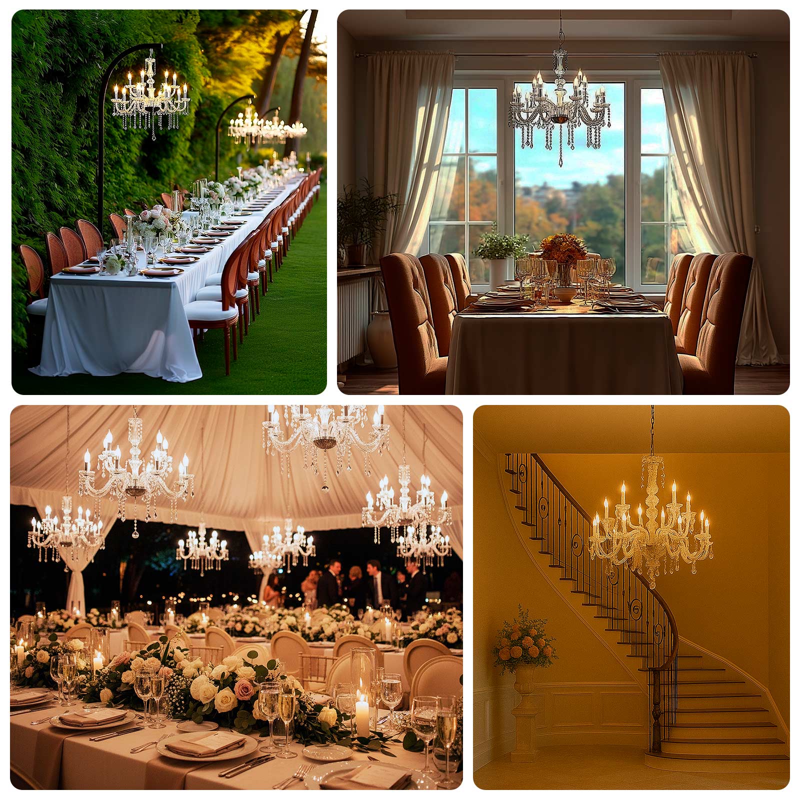 2 - Tier Crystal Chandelier with 15 LED Candle Bulbs â€“ Silver Acrylic Ceiling Light Fixture with Dual - Layer LED Illumination for Dining Room or Foyer â€“ 2.5ft - Bell Racket Store