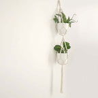 2 - Tier Hanging Planter Basket with Tassels Ivory Double Boho Design - Cotton Rope Indoor Decorative Holders - Bell Racket Store