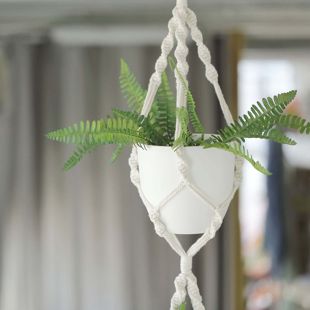 2 - Tier Hanging Planter Basket with Tassels Ivory Double Boho Design - Cotton Rope Indoor Decorative Holders - Bell Racket Store