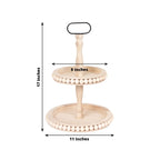 2 - Tier Wooden Serving Tray Stand Beaded Design with Metal Handle Natural - Round Rustic Farmhouse Cupcake Display 17" - Bell Racket Store
