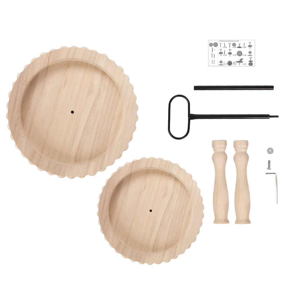 2 - Tier Wooden Serving Tray Stand Beaded Design with Metal Handle Natural - Round Rustic Farmhouse Cupcake Display 17" - Bell Racket Store