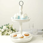 2 - Tier Wooden Serving Tray Stand Rustic Whitewashed Design - Farmhouse Style Cupcake Display 20" - Bell Racket Store