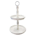 2 - Tier Wooden Serving Tray Stand Rustic Whitewashed Design - Farmhouse Style Cupcake Display 20" - Bell Racket Store