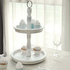 2 - Tier Wooden Serving Tray Stand Rustic Whitewashed Design - Farmhouse Style Cupcake Display 20" - Bell Racket Store