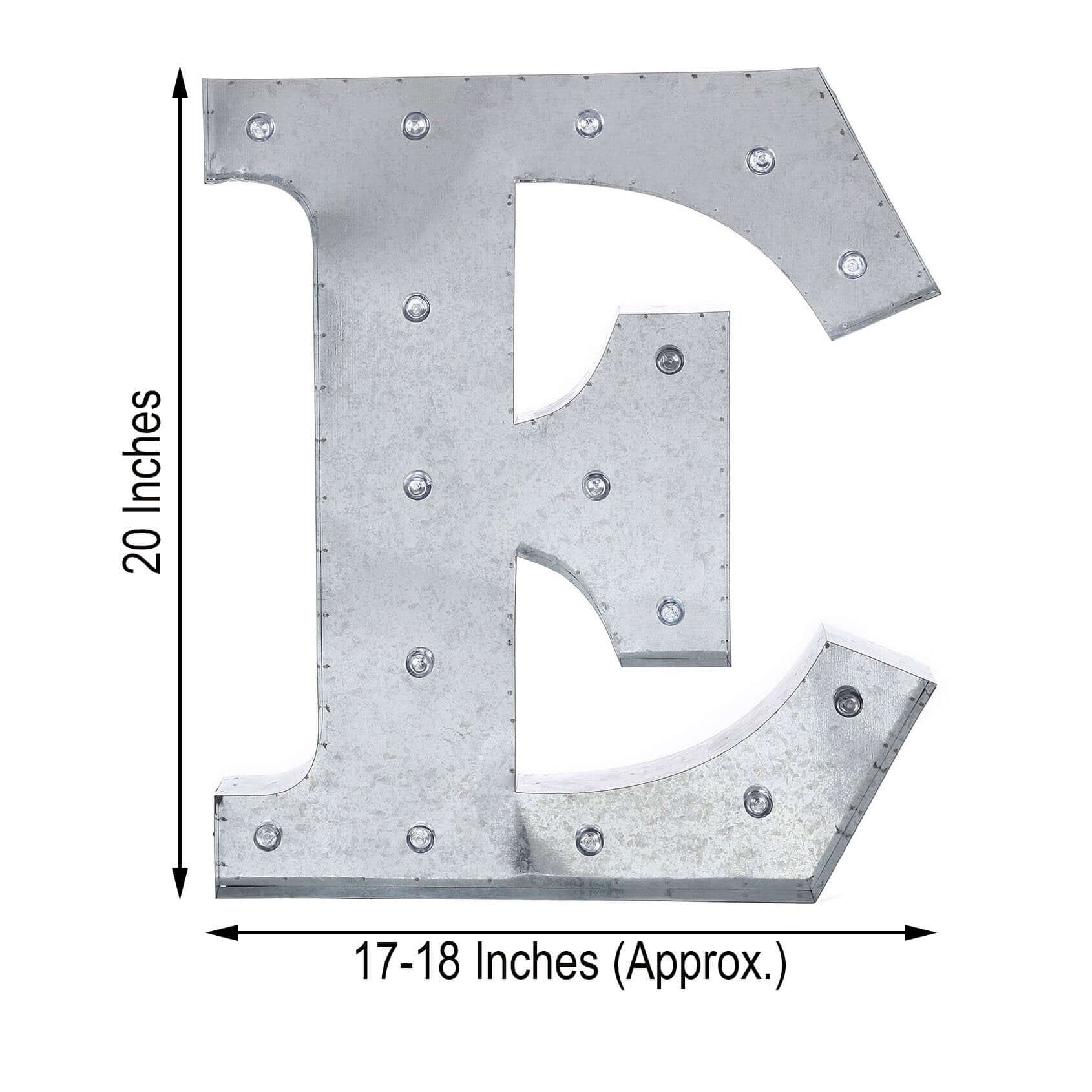 20" Vintage Galvanized Metal Marquee Letter Light Cordless With 16 Warm White LED - E