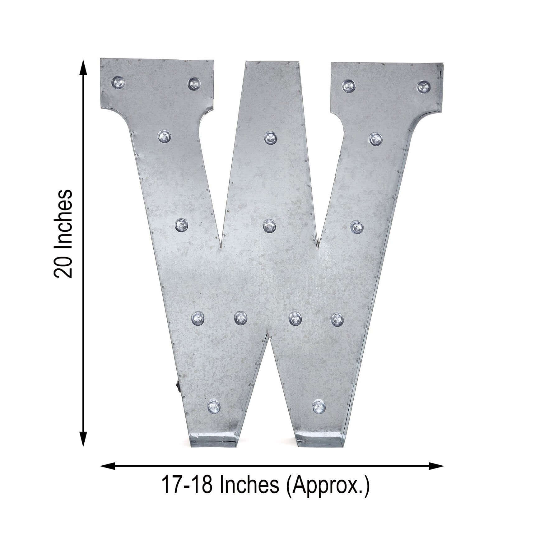 20" Vintage Galvanized Metal Marquee Letter Light Cordless With 16 Warm White LED - W