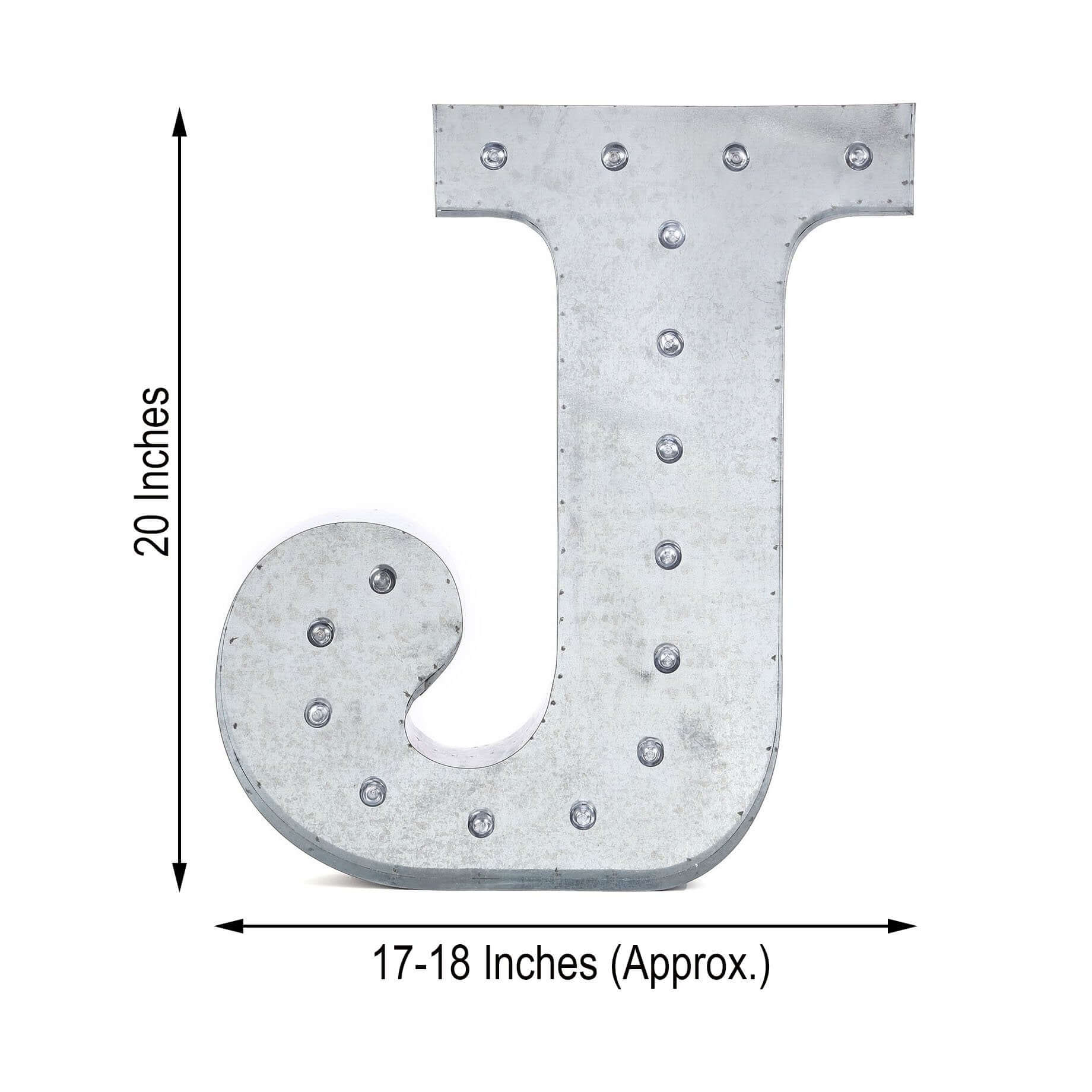 20" Vintage Galvanized Metal Marquee Letter Light Cordless With 16 Warm White LED - J