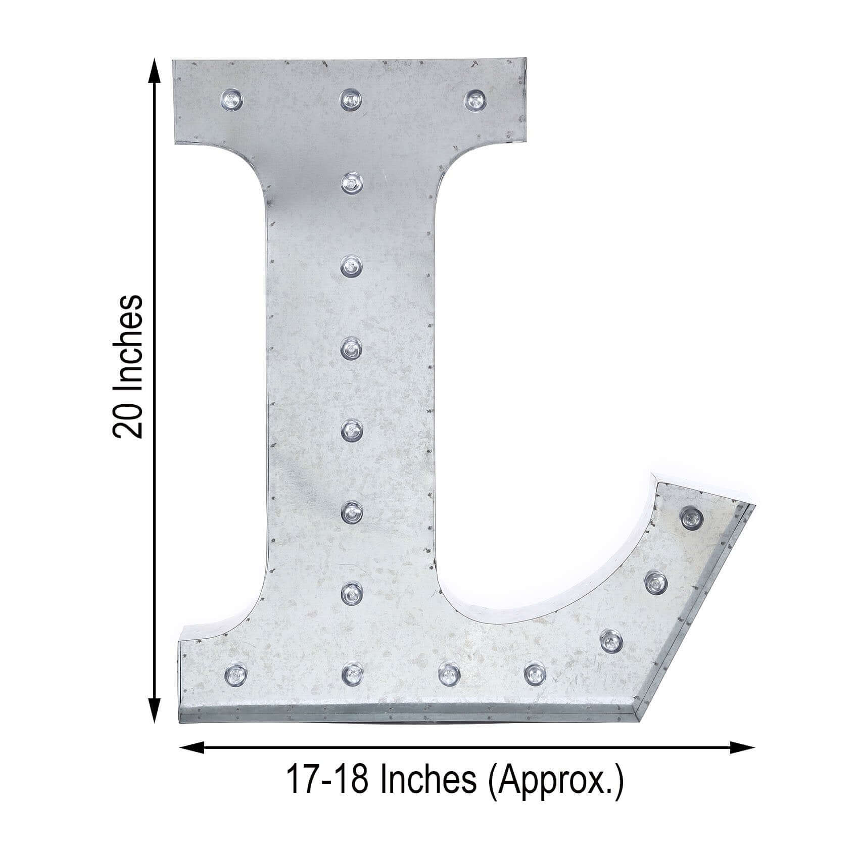 20" Vintage Galvanized Metal Marquee Letter Light Cordless With 16 Warm White LED - L