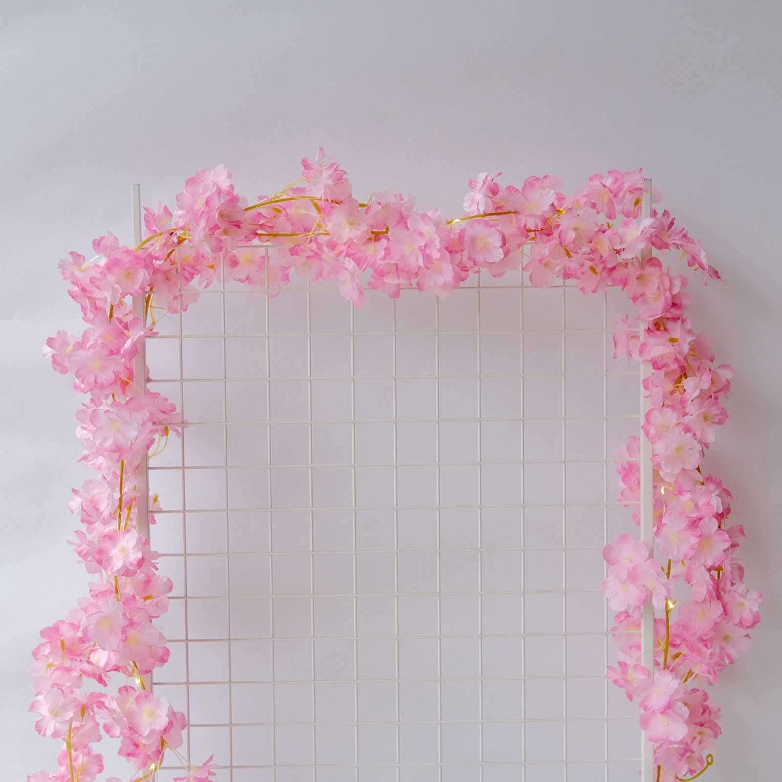 20 LED Garland Fairy String Lights Cherry Blossom Design Pink Warm White - Battery Operated Party DÃ©cor 6ft - Bell Racket Store