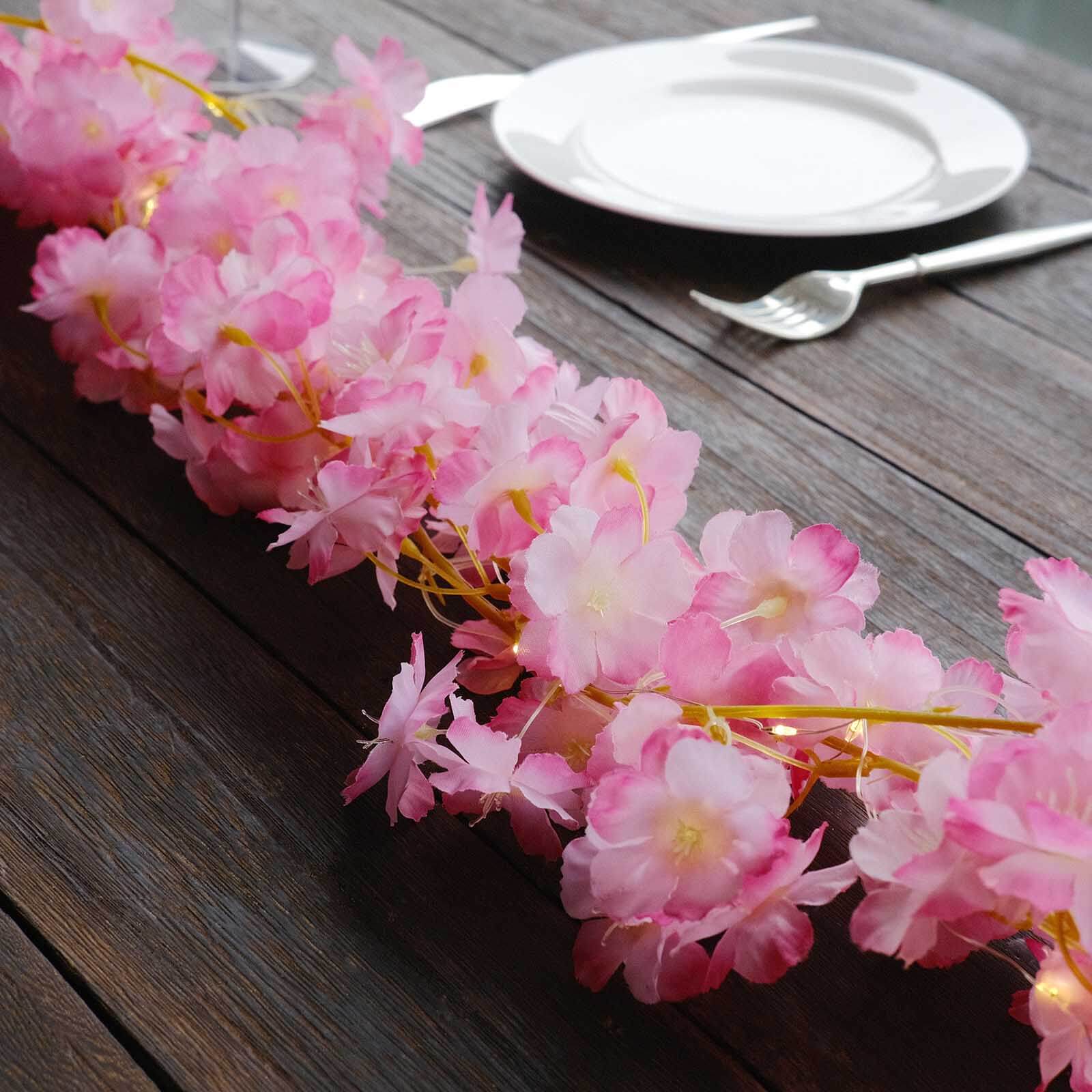 20 LED Garland Fairy String Lights Cherry Blossom Design Pink Warm White - Battery Operated Party DÃ©cor 6ft - Bell Racket Store