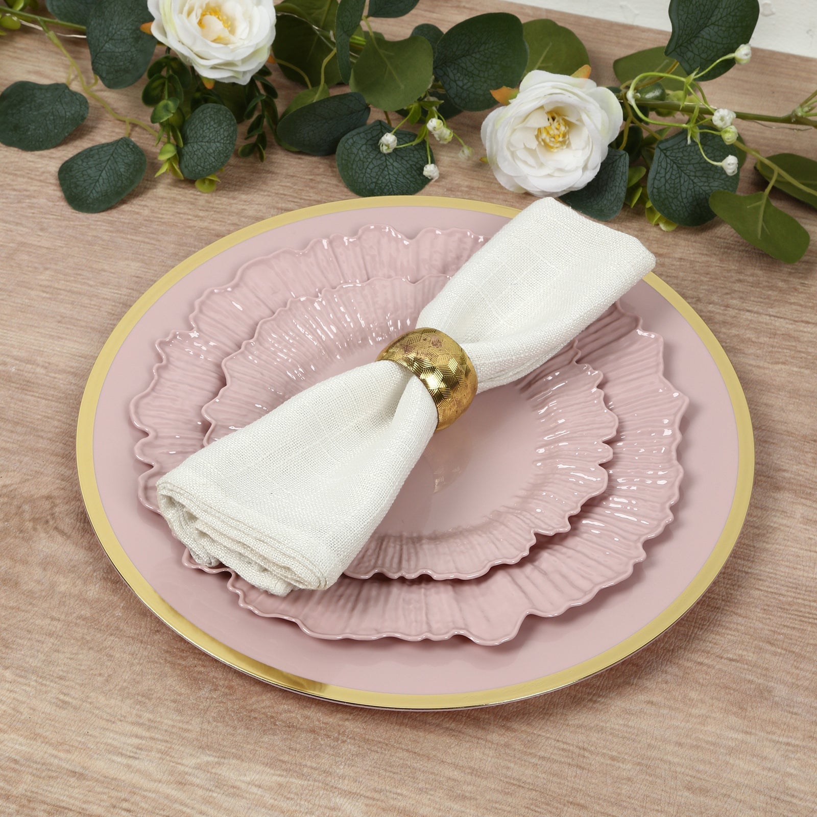 20 - Pack 10" Plastic Dinner Plates â€“ Blush Reef Design Party Plates â€“ Elegant Disposable Tableware - Bell Racket Store