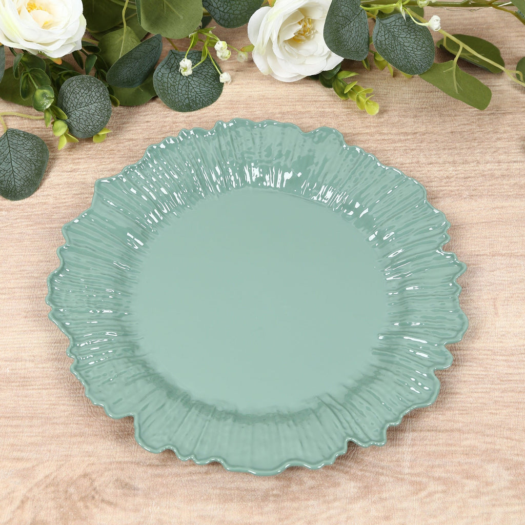 20 - Pack 10" Plastic Dinner Plates â€“ Dusty Sage Green Reef Design Party Plates â€“ Elegant Disposable Tableware - Bell Racket Store