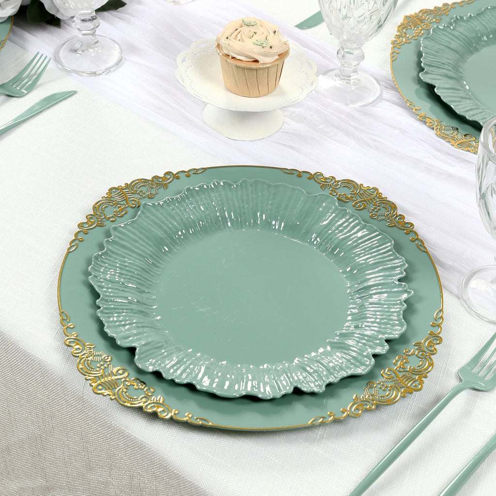 20 - Pack 10" Plastic Dinner Plates â€“ Dusty Sage Green Reef Design Party Plates â€“ Elegant Disposable Tableware - Bell Racket Store