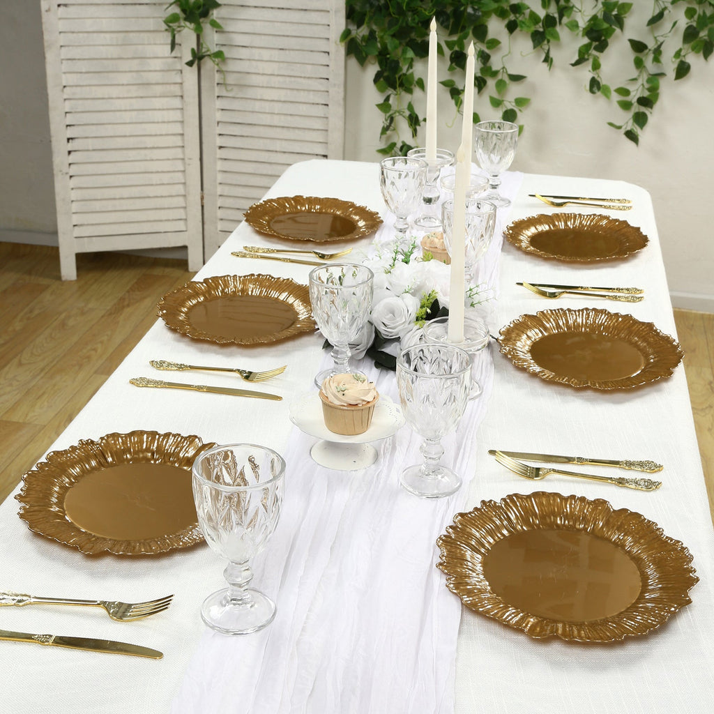 20 - Pack 10" Plastic Dinner Plates â€“ Gold Reef Design Party Plates â€“ Elegant Disposable Tableware - Bell Racket Store