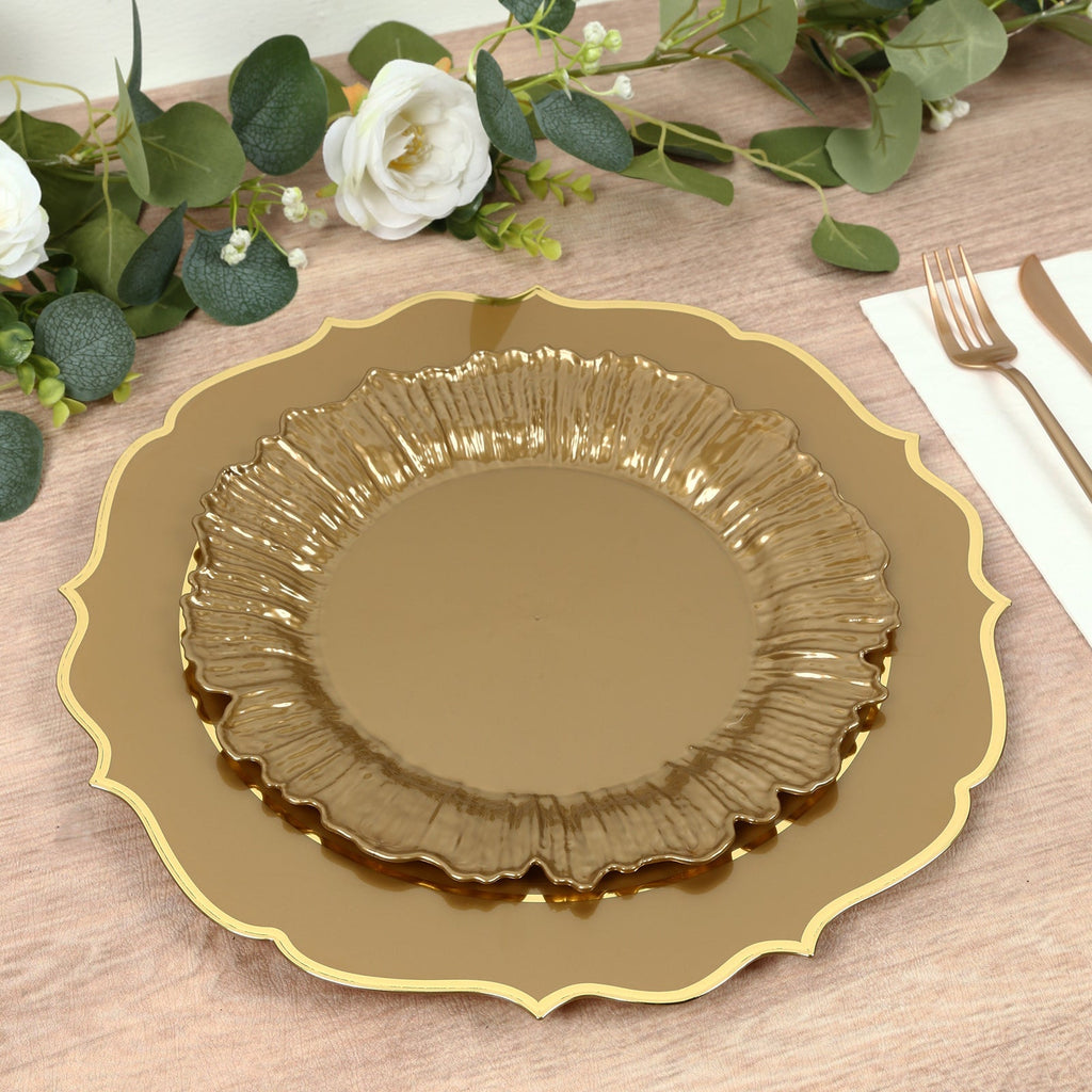 20 - Pack 10" Plastic Dinner Plates â€“ Gold Reef Design Party Plates â€“ Elegant Disposable Tableware - Bell Racket Store
