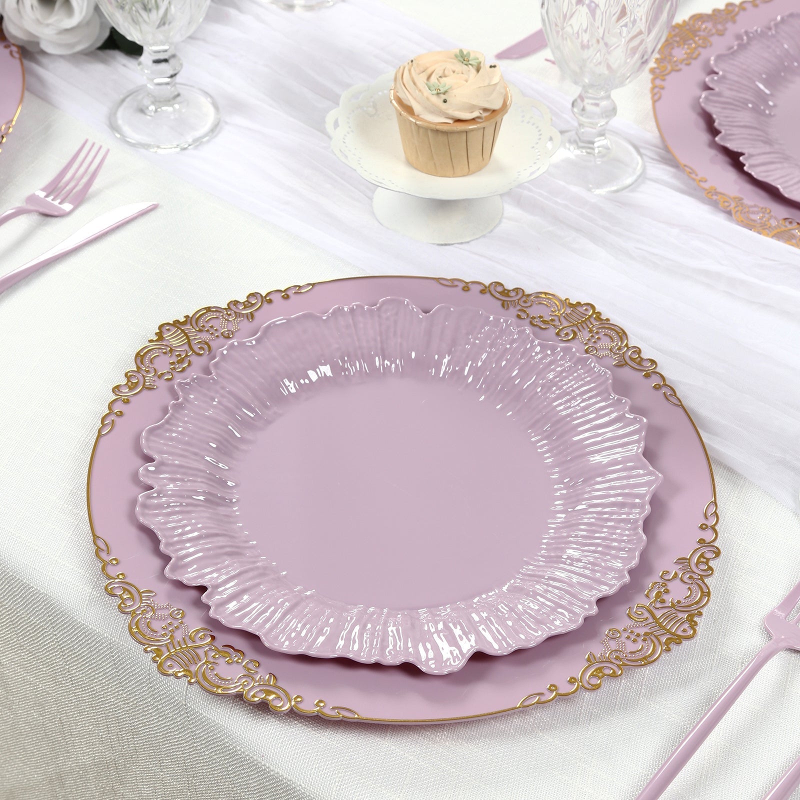 20 - Pack 10" Plastic Dinner Plates â€“ Lavender Lilac Reef Design Party Plates â€“ Elegant Disposable Tableware - Bell Racket Store