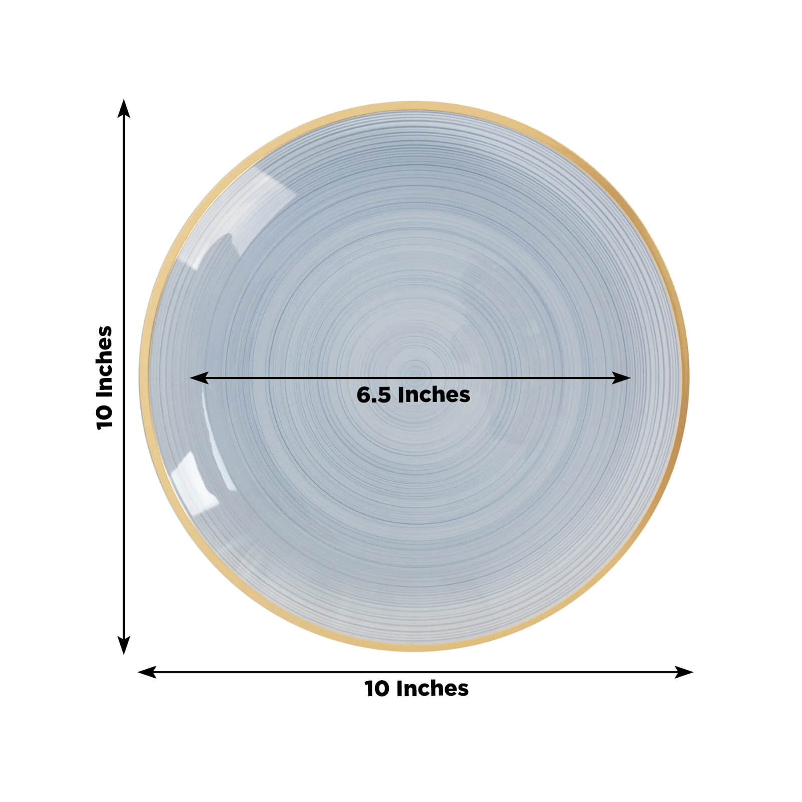 20 - Pack 10" Plastic Dinner Plates, Round Transparent Dusty Blue Swirl with Gold Rim â€“ Crystal - Like Elegant Party Plates - Bell Racket Store