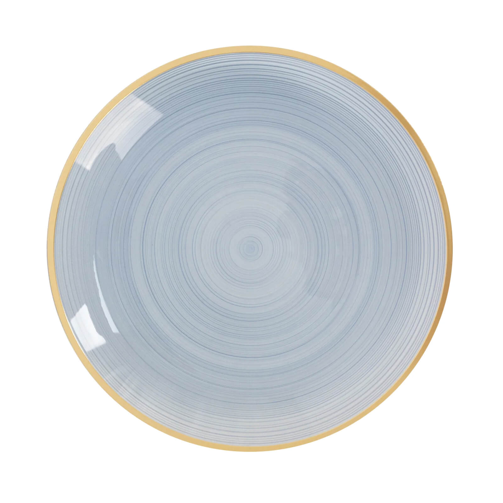 20 - Pack 10" Plastic Dinner Plates, Round Transparent Dusty Blue Swirl with Gold Rim â€“ Crystal - Like Elegant Party Plates - Bell Racket Store