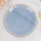 20 - Pack 10" Plastic Dinner Plates, Round Transparent Dusty Blue Swirl with Gold Rim â€“ Crystal - Like Elegant Party Plates - Bell Racket Store