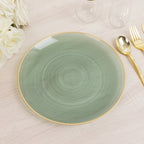 20 - Pack 10" Plastic Dinner Plates, Round Transparent Dusty Sage Green Swirl with Gold Rim â€“ Crystal - Like Elegant Party Plates - Bell Racket Store