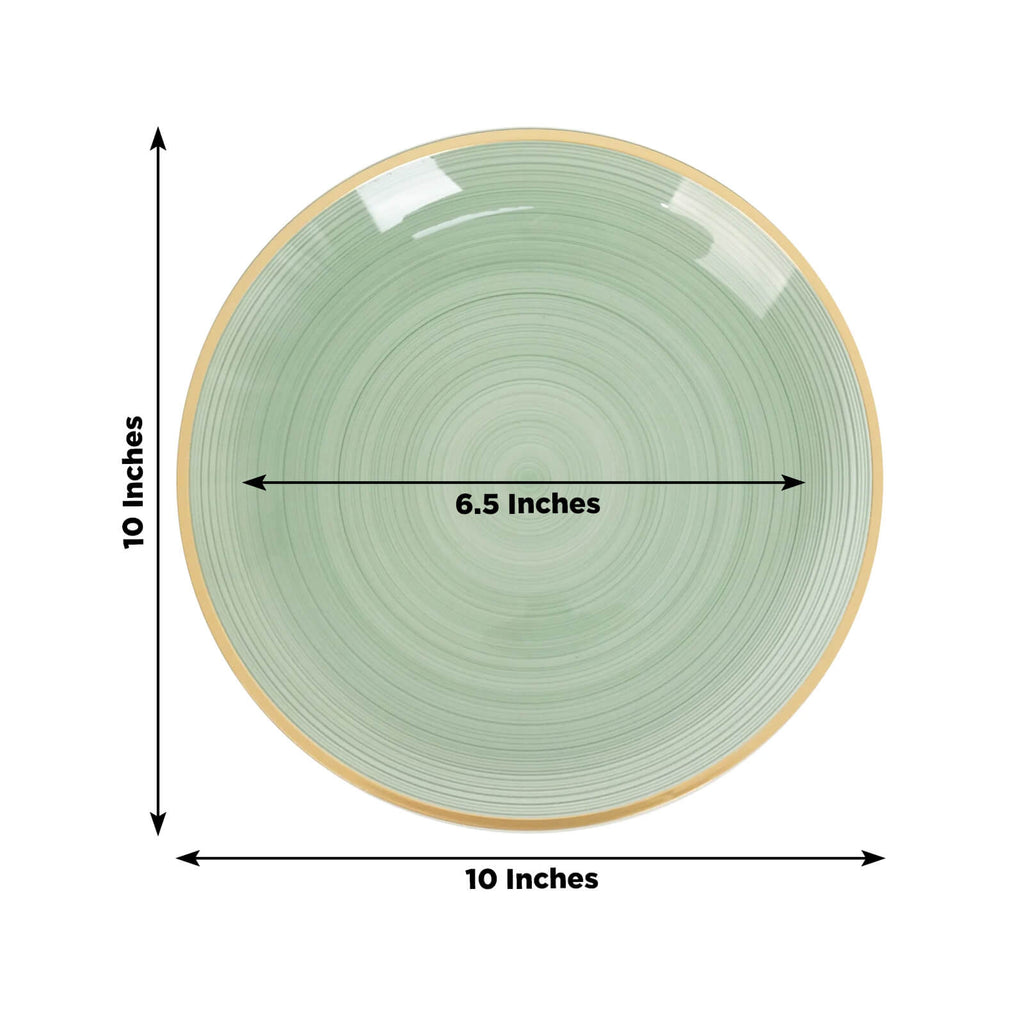 20 - Pack 10" Plastic Dinner Plates, Round Transparent Dusty Sage Green Swirl with Gold Rim â€“ Crystal - Like Elegant Party Plates - Bell Racket Store
