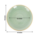 20 - Pack 10" Plastic Dinner Plates, Round Transparent Dusty Sage Green Swirl with Gold Rim â€“ Crystal - Like Elegant Party Plates - Bell Racket Store