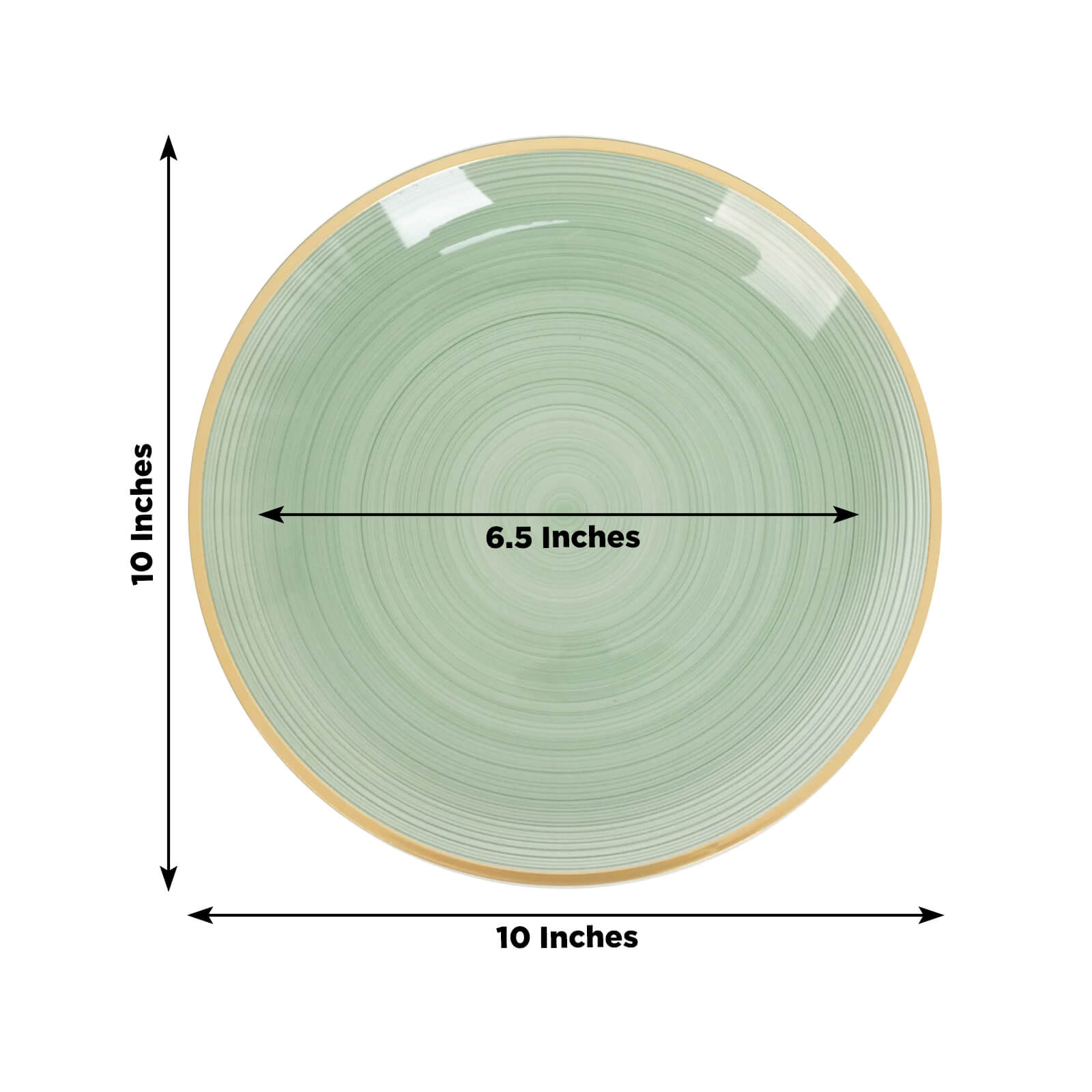 20 - Pack 10" Plastic Dinner Plates, Round Transparent Dusty Sage Green Swirl with Gold Rim â€“ Crystal - Like Elegant Party Plates - Bell Racket Store