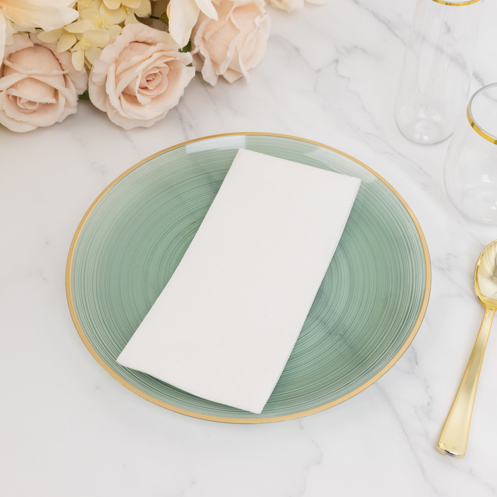 20 - Pack 10" Plastic Dinner Plates, Round Transparent Dusty Sage Green Swirl with Gold Rim â€“ Crystal - Like Elegant Party Plates - Bell Racket Store