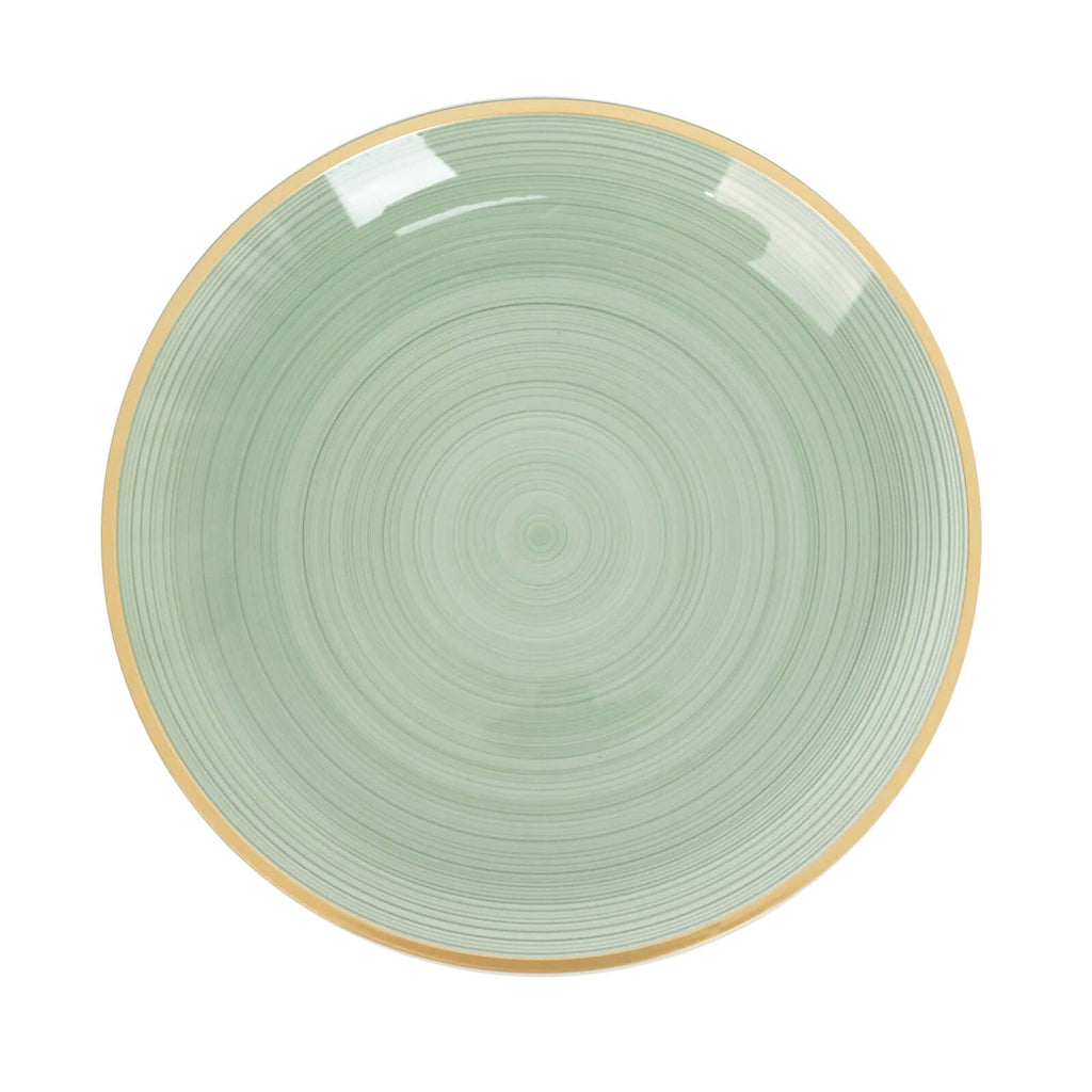20 - Pack 10" Plastic Dinner Plates, Round Transparent Dusty Sage Green Swirl with Gold Rim â€“ Crystal - Like Elegant Party Plates - Bell Racket Store