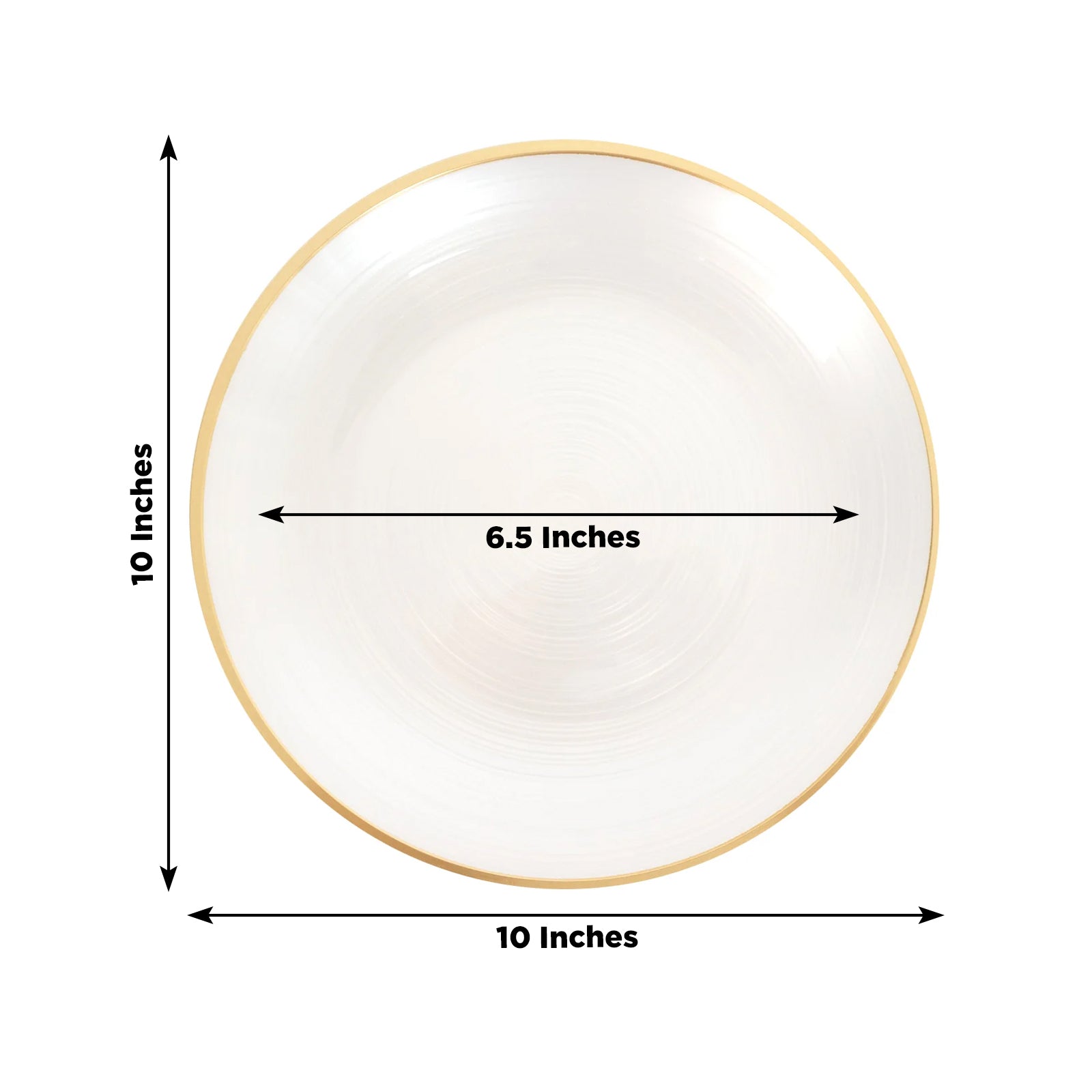 20 - Pack 10" Plastic Dinner Plates, Round Transparent Pearl White Swirl with Gold Rim â€“ Crystal - Like Elegant Party Plates - Bell Racket Store